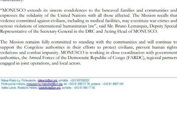 UN Condemns Killing of 89 Civilians in Eastern DRC